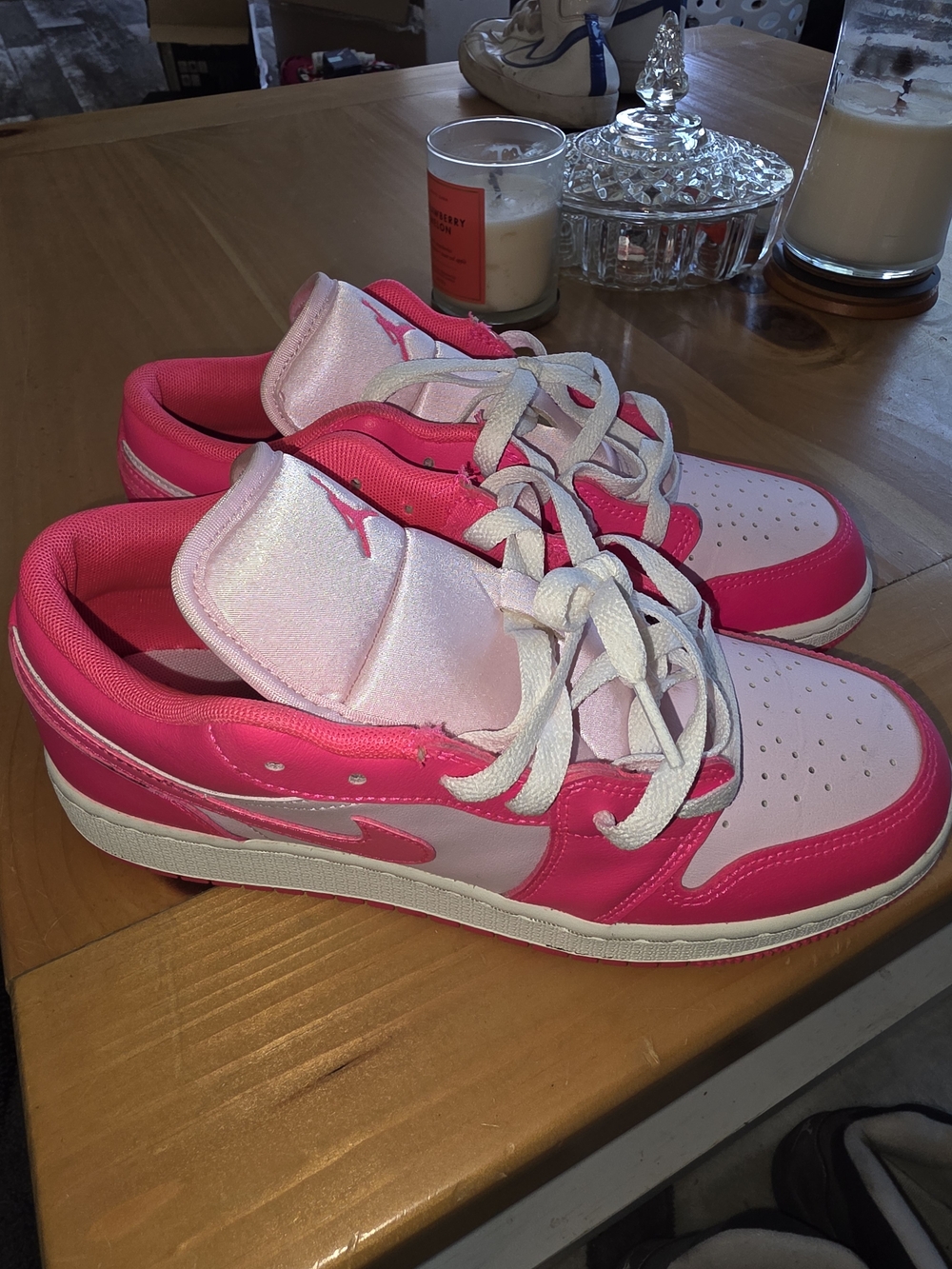 Nike Air Jordan 1 Pink White Sneakers Size 7Y In Boys